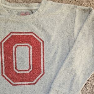 Ohio State Buckeyes Varsity Apparel Beige Crewneck Large O Logo Womens Small